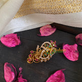 AD Stone Gold Saree Pin -The Twin Leaf Brooch-G5810